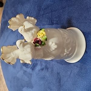 Porcelain Bell-Two Doves with handpainted roses and gold accents